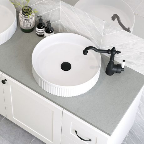 eleanor round above counter fluted basin, gloss white