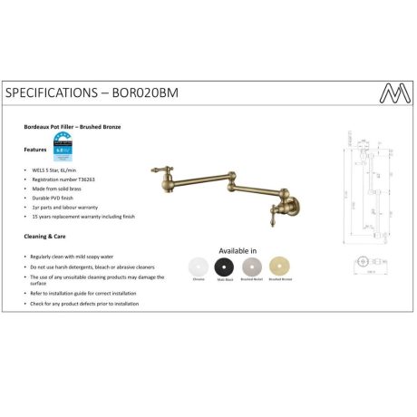 bordeaux kitchen pot filler, brushed bronze