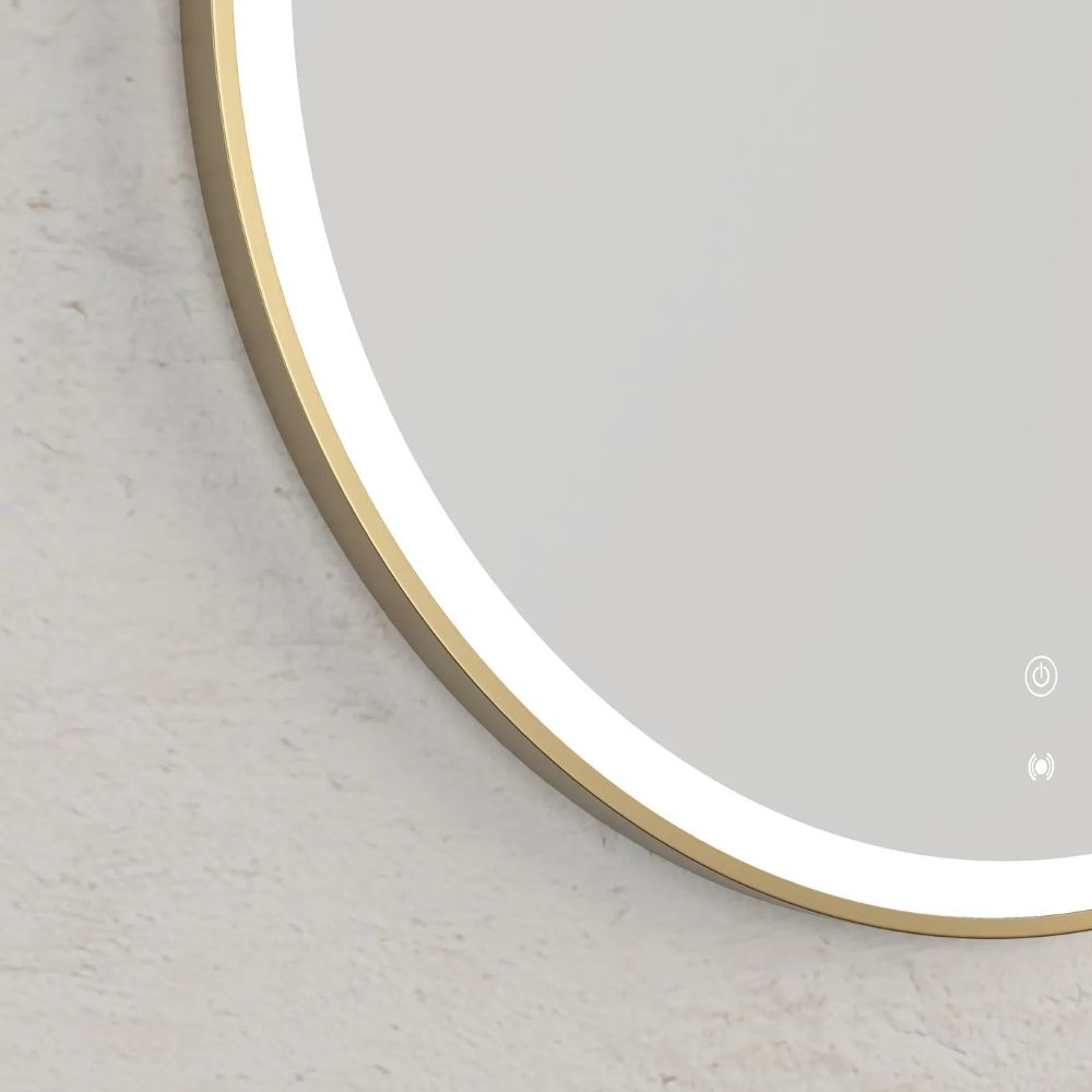 led bondi metal frame round mirror, gold 800mm