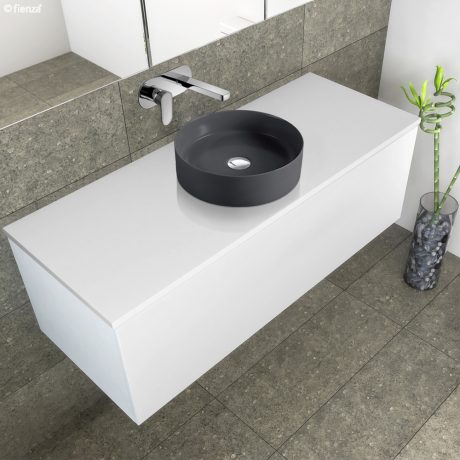 slim line round ceramic basin, matte dark grey 0360mm