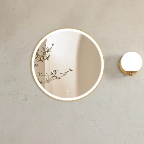 led bondi metal frame round mirror, gold 800mm