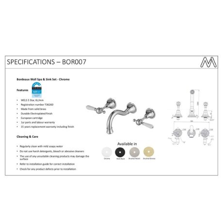 bordeaux wall spa & sink set, electroplated chrome