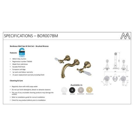 bordeaux wall spa & sink set, pvd brushed bronze