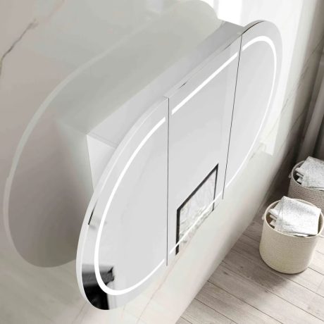 bondi led shaving cabinet, satin white 1500x900mm