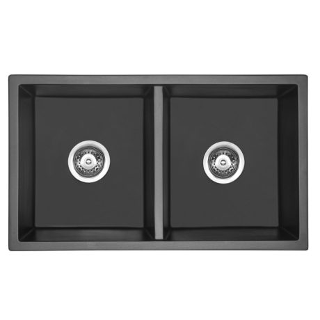 arcko under/overmount double bowl granite sink with no tap hole, matte black