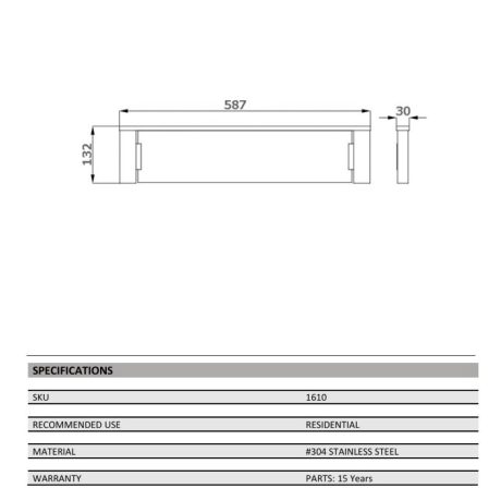 ss eckig glass shelf, matte black