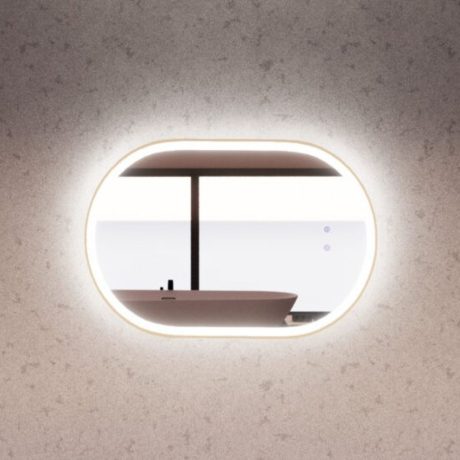 brushed gold framed o1 led mirror oval 0900 x 0600mm
