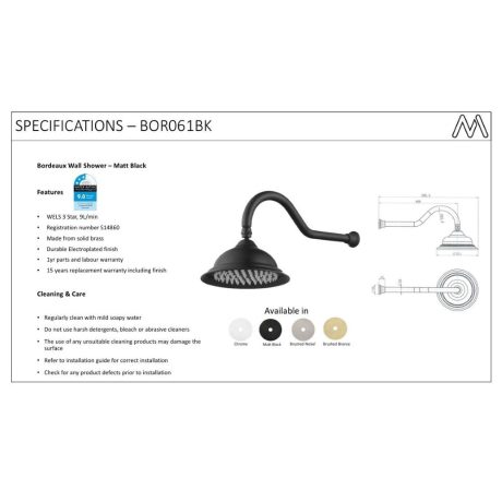 bordeaux shower arm with shower head, electroplated matte black
