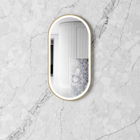 noosa led famed mirror, brushed gold 900(h)x450(w)