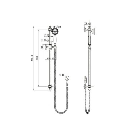 bordeaux shower on rail, pvc brushed bronze