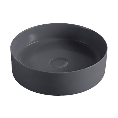 slim line round ceramic basin, matte dark grey 0400mm