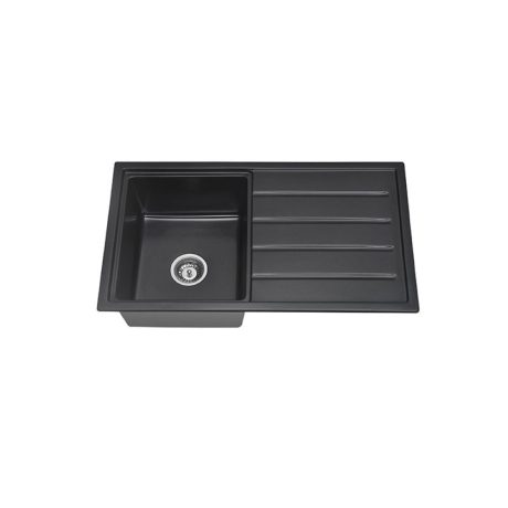arcko single bowl with drainer granite sink, no tap hole, matte black