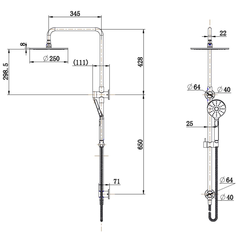 star luxury shower 2 in 1 column set, brushed bronze