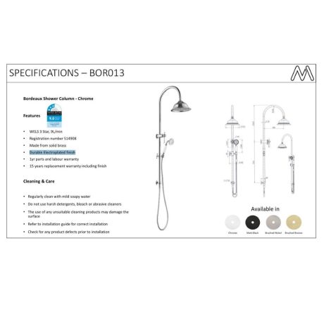 bordeaux 2 in 1 shower column set, electroplated chrome