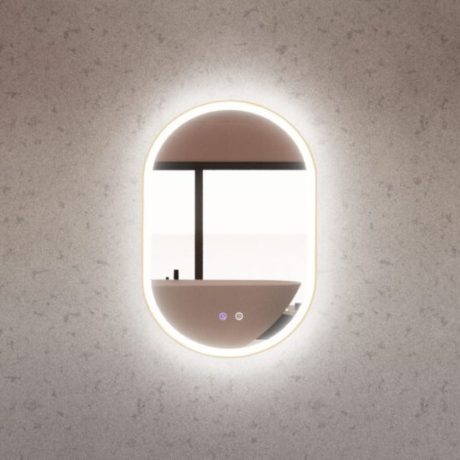 brushed gold framed o1 led mirror oval 0900 x 0600mm