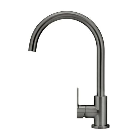 round gooseneck kitchen mixer tap with paddle handle, pvd shadow gunmetal