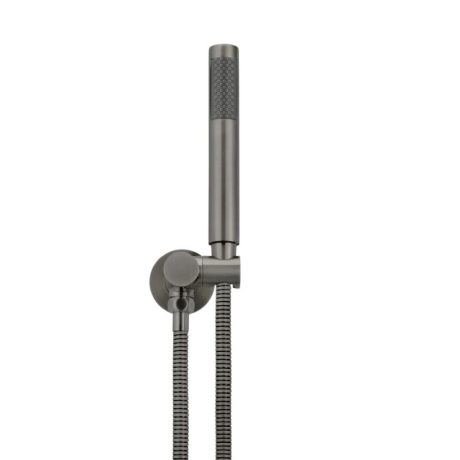 round telephone hand shower on bracket, pvd shadow gunmetal