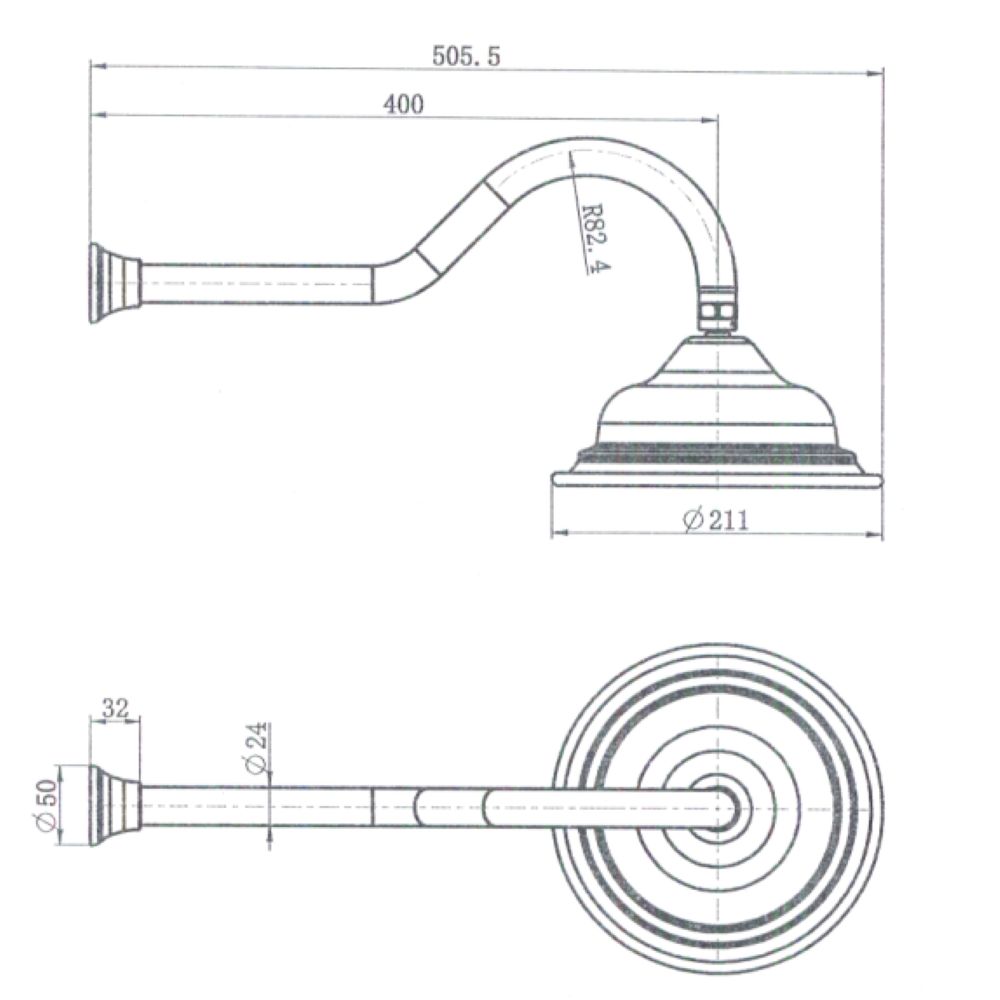 bordeaux shower arm with shower head, electroplated chrome