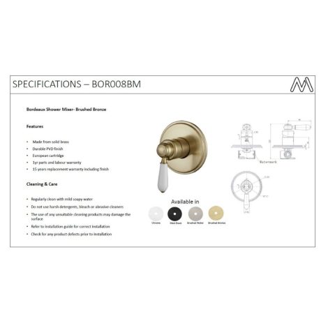 bordeaux shower mixer trim kit only, pvd brushed bronze