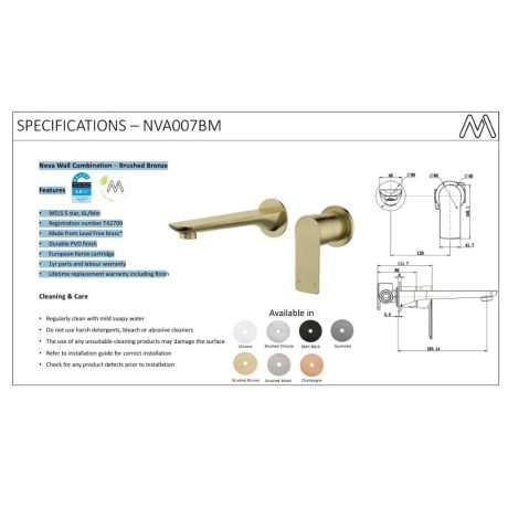 nova wall combination mixer and spout, brushed bronze