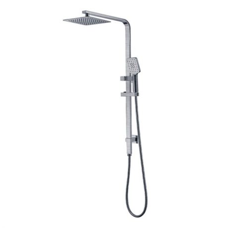eckig 2 in 1 square shower on rail with rain head, brushed nickel