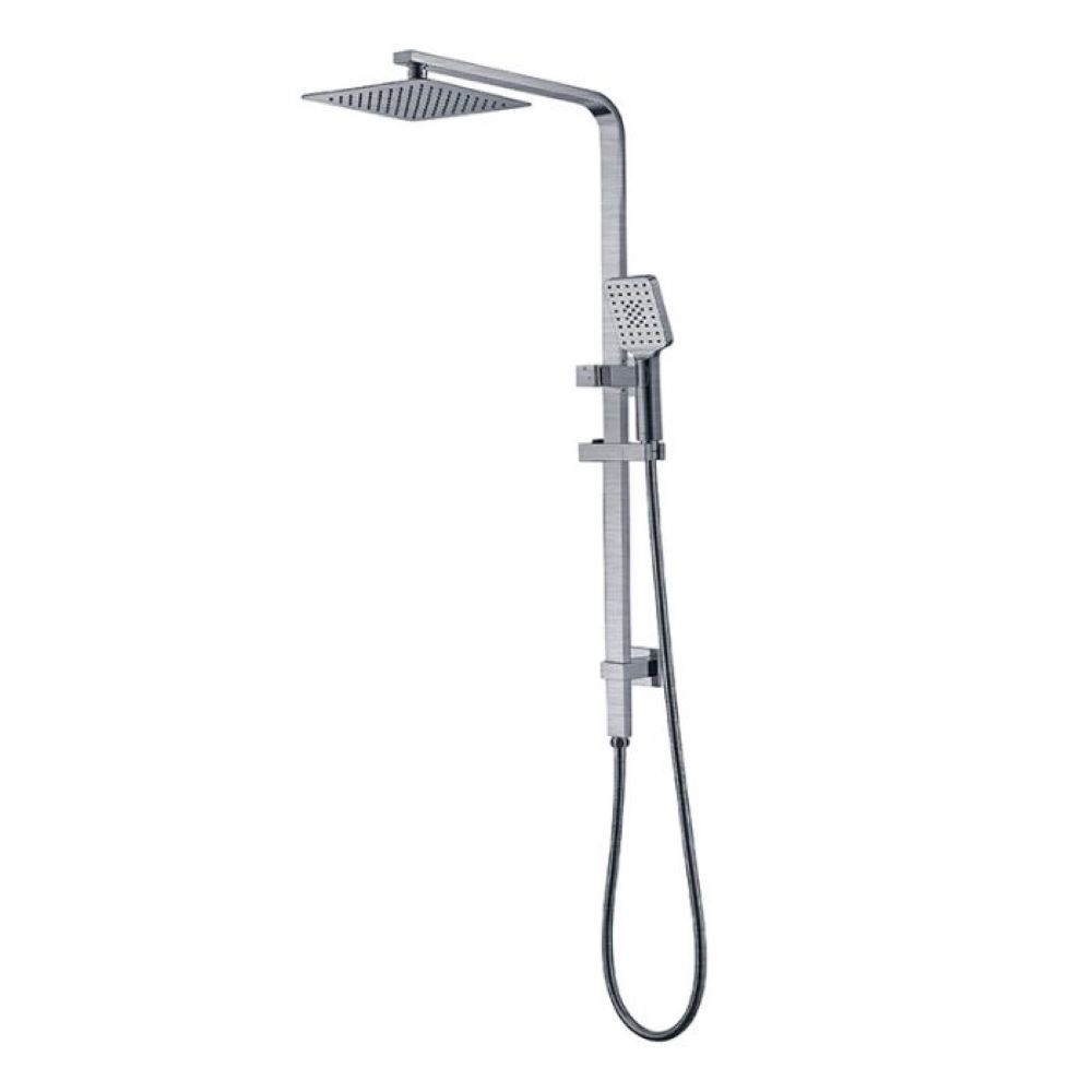 eckig 2 in 1 square shower on rail with rain head, brushed nickel