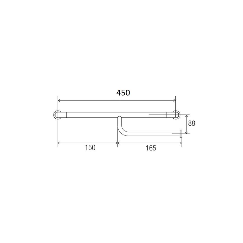 hygienic seal straight grab rail with left hand toilet paper holder, polish supreme 450mm