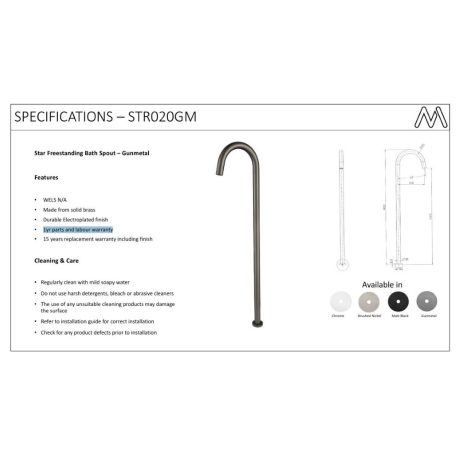 star freestanding bath spout, electroplated gun metal