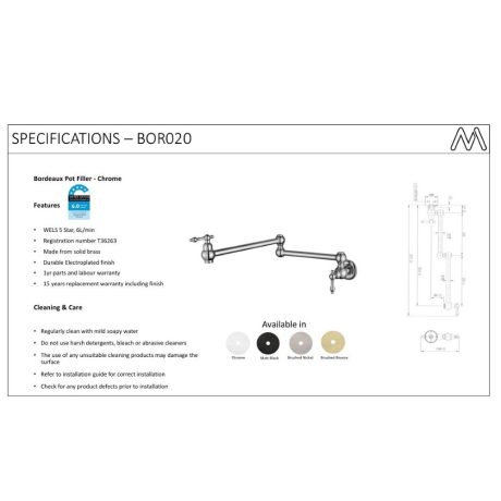 bordeaux kitchen pot filler, electroplated chrome