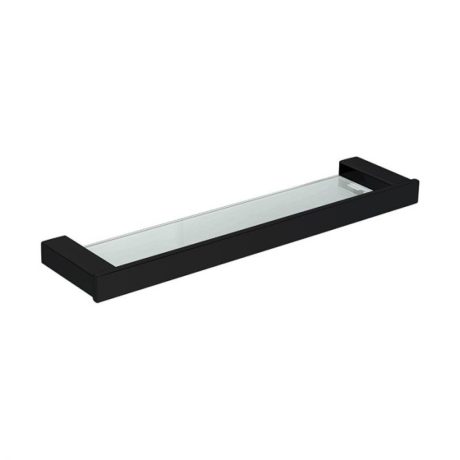 ss eckig glass shelf, matte black