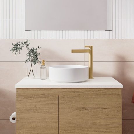 slim line round ceramic basin, matte white 0360mm