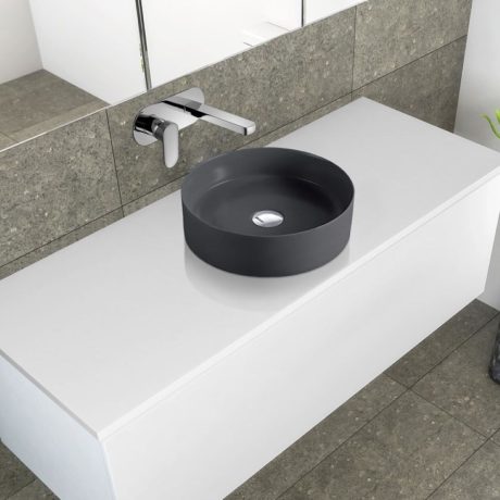 slim line round ceramic basin, matte black 0400mm