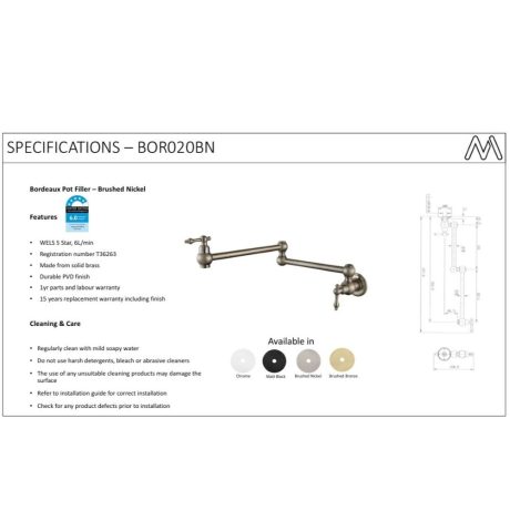 bordeaux kitchen pot filler, pvd brushed nickel