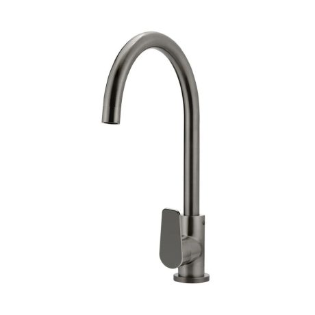 round gooseneck kitchen mixer tap with paddle handle, pvd shadow gunmetal
