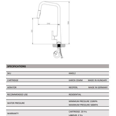 kuchendesigner pull out curved kitchen mixer, chrome
