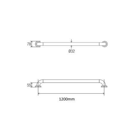 hygienic seal straight grab rail, polish supreme 1200mm