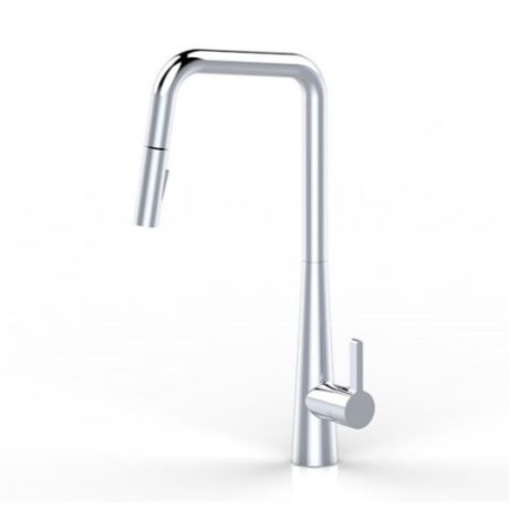 kuchendesigner pull out curved kitchen mixer, chrome