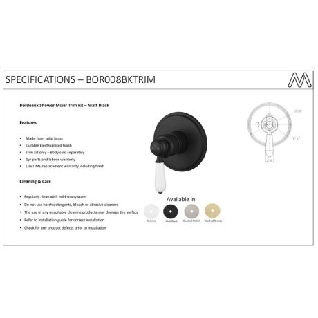 bordeaux shower mixer trim kit only, electroplated matte black