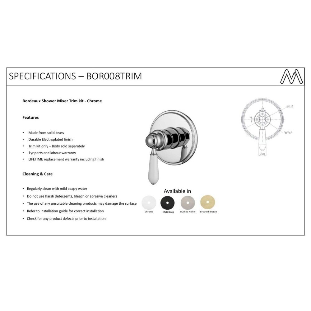 bordeaux shower mixer trim kit only, electroplated chrome