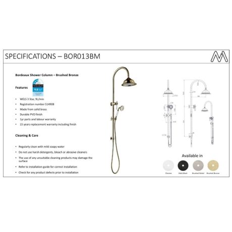 bordeaux 2 in 1 shower column set, pvd brushed bronze