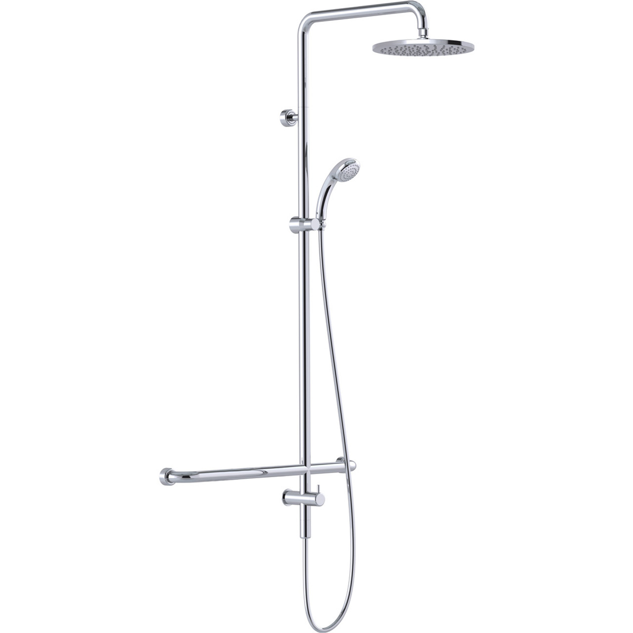 linear twin waters shower with mf grab rail, chrome 450mm, princess right hand