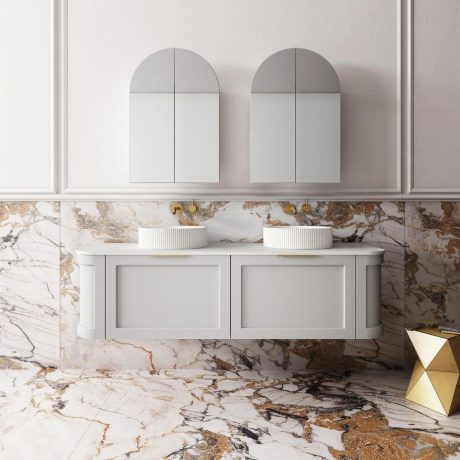 westminster curved wall hung vanity 1500mm, pale grey
