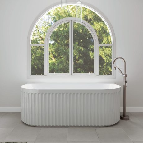 eleanor fluted back to wall acrylic bath, gloss white 1500mm