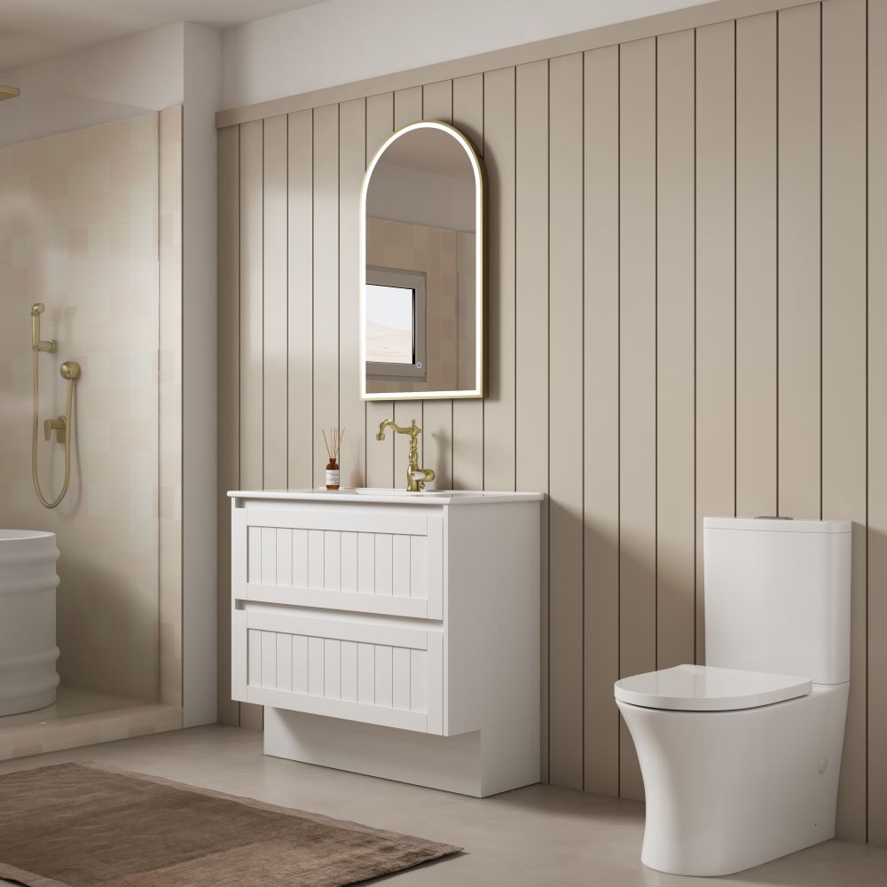 armonia floor mount vanity 0750mm single basin top, gloss white