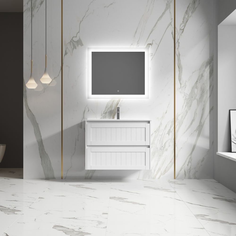 armonia wall mount vanity 0900mm single basin cabinet only, gloss white