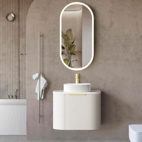 bondi fluted 0600mm satin white curve vanity, cabinet only