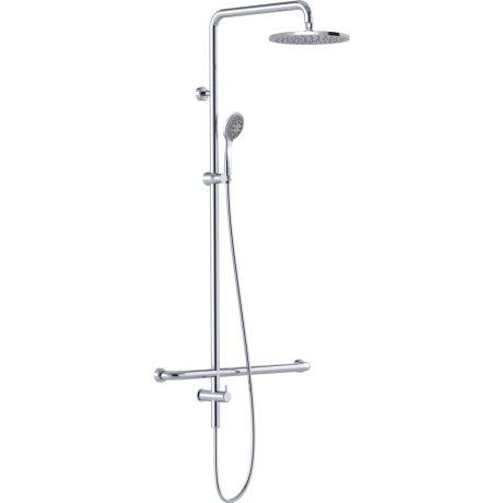 linear twin waters shower with mf grab rail, chrome 450mm, steamjet turbo pulsator left hand