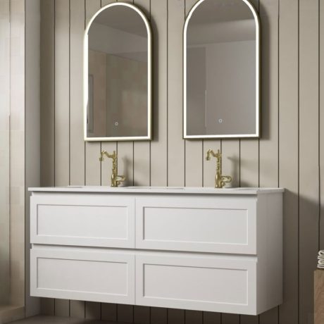 marland wall mount vanity 1500mm double basin cabinet only, matte white