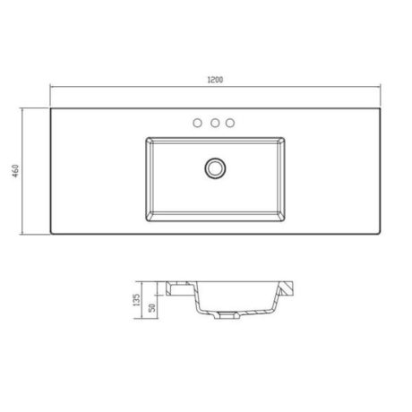 volvo single bowl 3 tap hole polymarble top, gloss white 1200mm