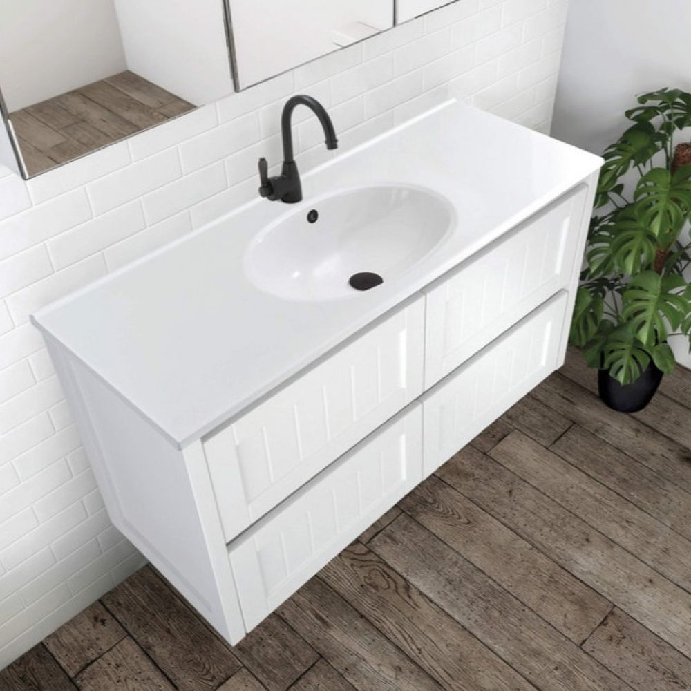 hampton wall hung cabinet, satin white 1200mm